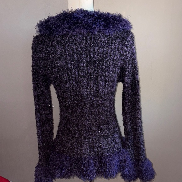 Y2K DRESS BARN Purple Boucle knit cardigan, #faux fur trim #EXCELLENT FAST SHIP! - Picture 6 of 9